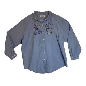 Falls Creek women's 26 2x 3x 4x Halloween button down shirt chambray skeleton bl